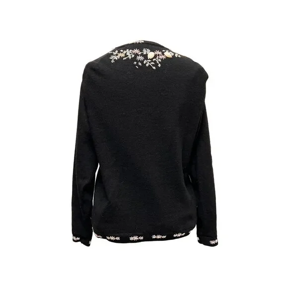 Mid-Century Fidelio Lambswool & Angora Blend, Black Beaded Cardigan